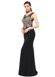 Exquisite Crystal Shuang Ma Scoop Neckline Sheath Evening Dresses With Lace Appliques