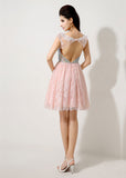 Elegent Tulle & Lace Bateau Neckline Short A-line Homecoming Dresses With Beadings