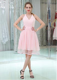 Pretty Chiffon & Lace V-neck Neckline Knee-length A-line Homecoming Dresses With Belt