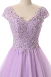 V Neck Beading Appliques Prom Dresses Long 2017 Quinceanera Gowns Cap Sleeves for Sweet 16