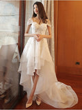 A-Line Off-The-Shoulder Appliques Chapel Train Wedding Dress