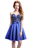 Glamorous Satin Sweetheart Neckline Short-length A-line Homecoming Dresses With Bowknot