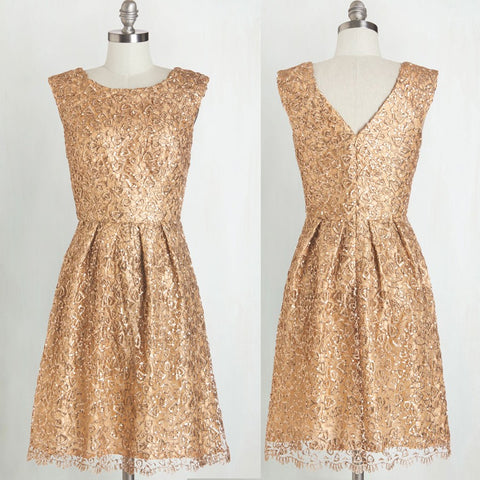Gold A-Line Scoop Knee-Length with Bridesmaid Dress Sequins
