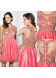 Pretty Tulle Scoop Neckline A-Line Short Homecoming Dresses With Beadings