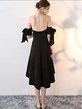 Black Off-the-Shoulder Flowers Asymmetry Cocktail Dress