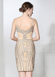 Brilliant Tulle Spaghetti Straps Neckline Sheath Short Cocktail Dresses With Beadings