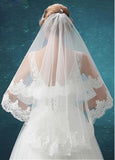 Romantic Tulle Ivory Wedding Veil With Lace Appliques