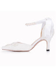 Sweet Lace Upper Pointed Toe Stiletto Heels Wedding/ Bridal Party Shoes With Ribbon & Pearls