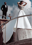 Satin Sheer Jewel Lace Appliques Two-piece A-line Wedding Dress