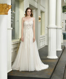 One Shoulder A Line Tulle Appliques Wedding Dress