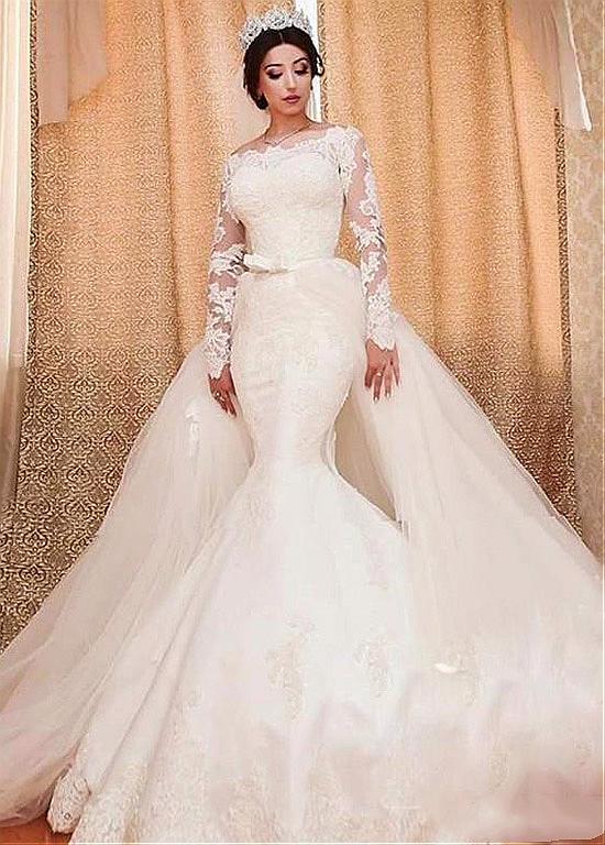 Off-the-shoulder Detachable Skirt 2 In 1 Wedding Dress With Lace Appliques Custom Made / Pink Off-the-shoulder Detachable Skirt 2 In 1 Wedding Dress With Lace Appliques Custom Made / Pink