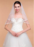 Elegant Tulle Ivory Wedding Veil With Ribbon Edge