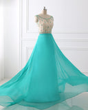 A Line Prom Dresses 2017 Chiffon Evening Dress Illusion Sparkly Beading Bodice