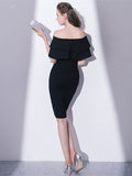 Black Sheath Off-the-Shoulder Pick-Ups Homecoming Dress