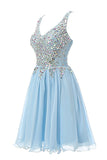 Sheer Straps Short Prom Dress V Neck Beads Homecoming Party Dresses