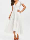 White Front Zippered Lace Panel Maxi Dress