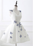 Real Photo Tulle V-neck Neckline Short Length A-line Homecoming dresses With Embroidery Butterfly