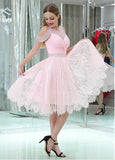 Tulle & Lace Jewel Neckline Knee-length A-line Homecoming Dresses With Beadings