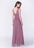 Tulle V-neck Pink A-line Evening Dress