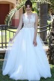 Sheer Neck Appliques See Through Tulle Wedding Dress