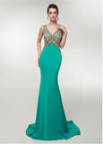 Stretch Satin V-neck Green Mermaid Prom Dress