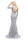 Lace Bateau Neckline Long Mermaid Formal Dress
