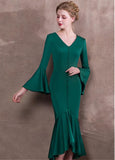 Satin V-neck Green Hi-lo Mermaid Formal Dress With Belt