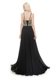 Chiffon Jewel Embroidery Black Prom Dress