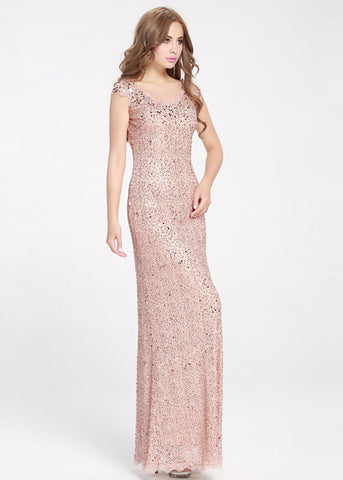 Elegant Sequins Scoop Neckline Sheath Formal Dress