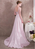 Satin & Tulle Bateau Pink Belt Prom Dress With Handmade Flowers