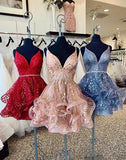 Lovely Sparkly Beading Backless Coral Short Mini Homecoming Dress