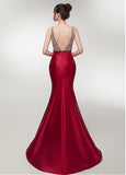 Satin V-neck Wine Red Mermaid Evening Dress