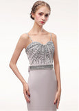 Bowknot Spaghetti Straps Long Champagne Mermaid Evening Dress