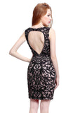 Shining Lace Scoop Neckline Sleeveless Short-length Sheath Cocktail Dresses With Hot Fix Rhinestone