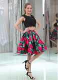 Tulle & Floral Cloth Scoop Neckline A-line Two-piece Homecoming Dresses With Beaded Lace Appliques