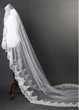 Beautiful Ivory Tulle Cathedral Wedding Veil With Sequin Lace Applique Edge