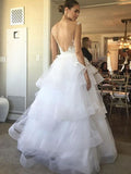 V-Neck Backless Tiered Wedding Dress