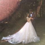 V-Neck Appliques Sleeveless Tulle A Line Lace Wedding Dress