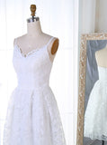 White Lace Spaghetti Straps Short Homecoming Dress