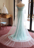 Green A-line Evening Dresses With Lace Appliques