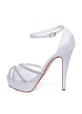Chic Satin & Mesh Upper Peep Toe Stiletto Heels Wedding Shoes With Beads