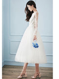 Appliques Long Sleeve Tea-Length Wedding Dress