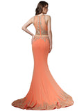 Fabulous Crystal Shuang Ma Jewel Neckline See-through Waist Mermaid Evening Dresses With Lace Appliques