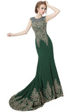 Glamorous Chiffon Jewel Neckline Mermaid Evening Dresses With Lace Appliques