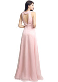 Stunning Chiffon V-neck Neckline Cut-out Floor-length A-line Evening Dresses With Slit
