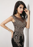 Marvelous Jersey Scoop Neckline Mermaid Evening Dresses With Lace Appliques & Rhinestones