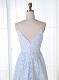 Spaghetti Straps Short Light Blue Lace Homecoming Dress