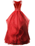 Long Prom Dress Asymmetric Ball Gown Evening Gown Beads Organza Gown