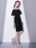 Black Sheath Off-the-Shoulder Pick-Ups Homecoming Dress