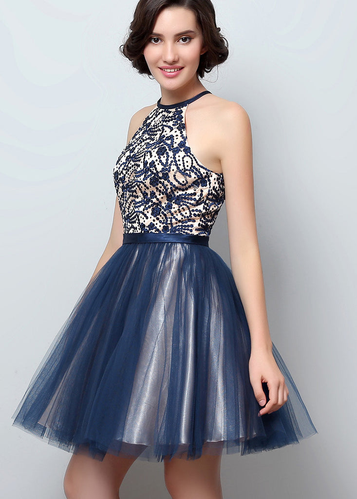 Fantastic Tulle Halter Neckline A-Line Short Homecoming Dresses With Lace Appliques 2017 US4 / Burgundy